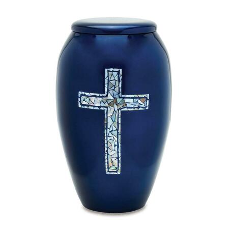 URNSDIRECT2U Mop Cross Adult Cremation Urn, Blue 7712-10